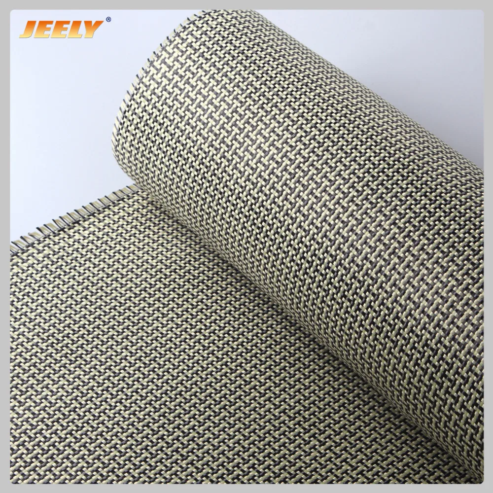Jeely 185g/m2 Aramid 1500D Carbon 3K włókno hybrydowe tkanina gładka tkanina 1m szerokość