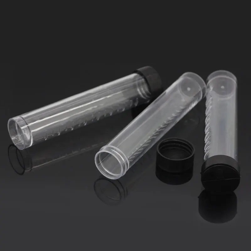 

25Pcs Plastic Clear Cylinder Storage Boxes Beads Display Container Powder Liquid Carrying Case Black Cap 10.6x2.4cm