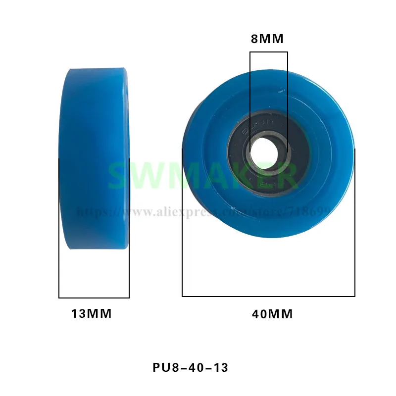 8*40*13mm package rubber wheel, moving pulley, bearing pulley, rubber roller, PU polyurethane pulley