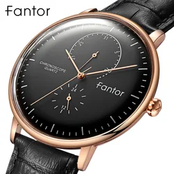 Fantor Men's Luxury Leather Brand Top Casual Business Wristwatches Chronograph Man Wrist Quartz Watches