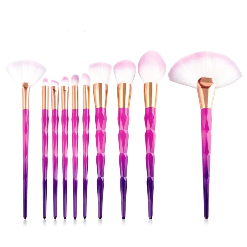 New 10pcs Professional Cosmetic Brush Set Facial Eye Shadow Foundation Eyebrow Lip Oblique Concealer Gradient Color Makeup Brush