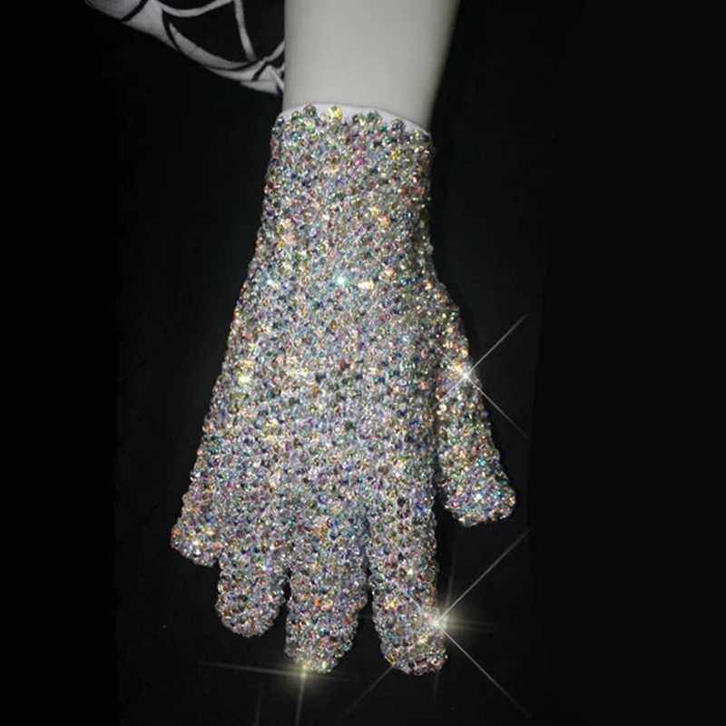 In Memory MJ Michael Jackson Colorful Both Side Crystal Rhinestone Handmade Performance Collection Glove