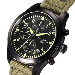 Original HOLUNS man brand Watch multifunctional sports male chronograph  fashion business luminous luxury denim military watches