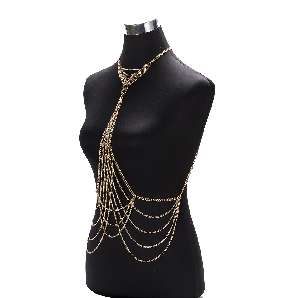 Luxury Fashion Sexy Body Waist chain Gold Silver color Body Chain Bra Slave Harness Necklace Tassel Waist Jewelry