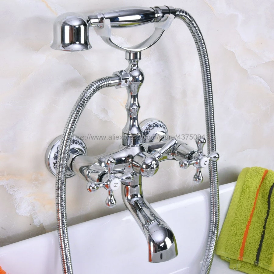 

Bathtub Faucets Wall Mounted Chrome Bathtub Faucet With Hand Shower Bathroom Bath Shower Faucets Nna183