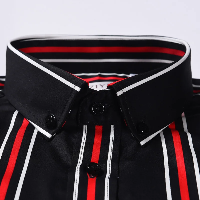 GREVOL New Summer Men\'s 100% Cotton Short Sleeve Striped Shirts Fashion Male Cotton Casual Shirts Three Striped Turn-down Shirt