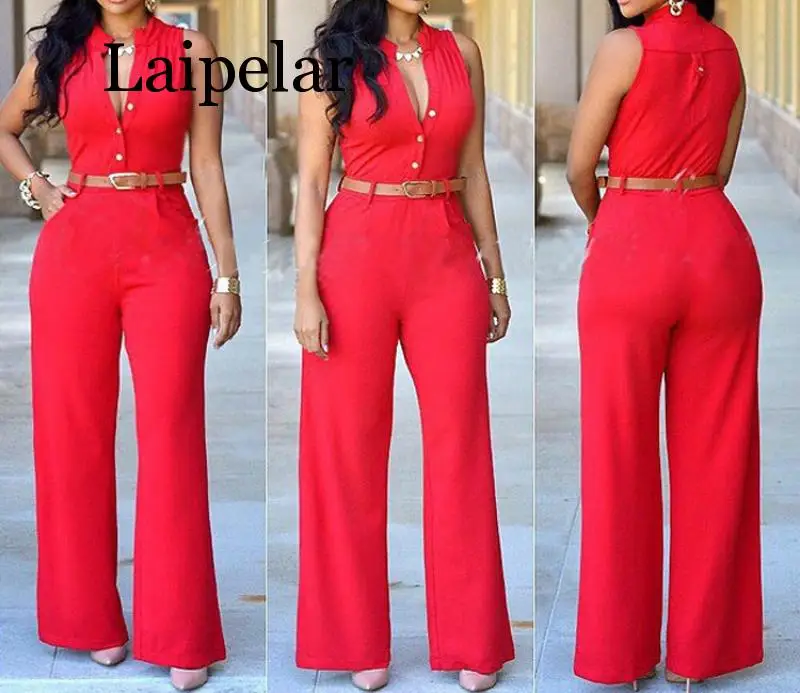 Laipelar – combinaison sexy pour femmes, col en v, jambes larges, grande taille, 2019