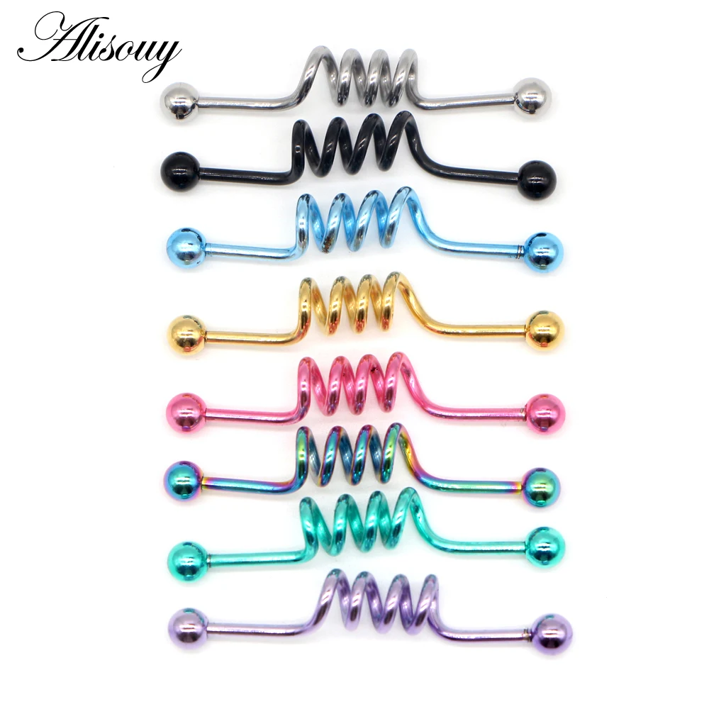Alisouy 1PC ZigZag Wave Surgical Steel Barbell Industrial Piercing Scaffold Bar Cartilage Earrings Orelha Piercing Body Jewelry