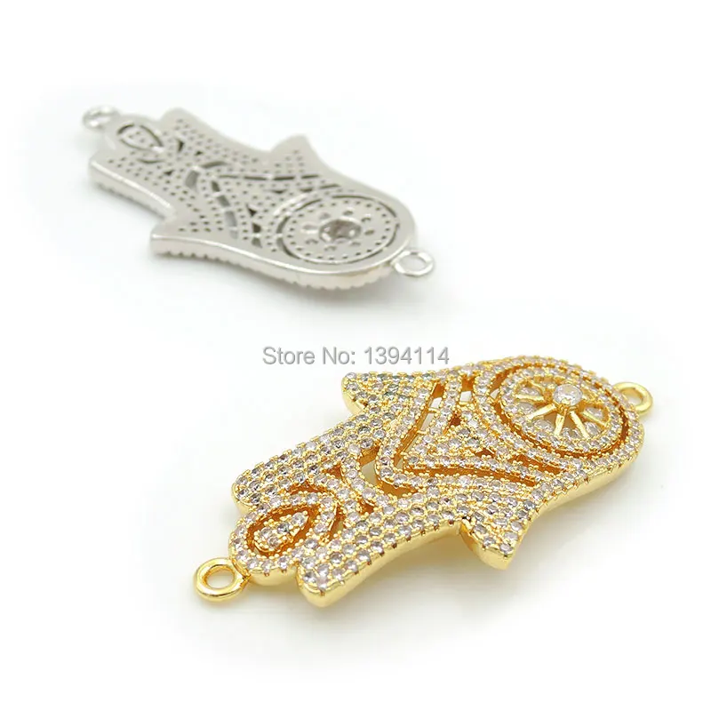 44*23*3mm Micro Pave Clear CZ Piercing Palm Arc Connector Fit For Women As DIY Bracelets Accessory