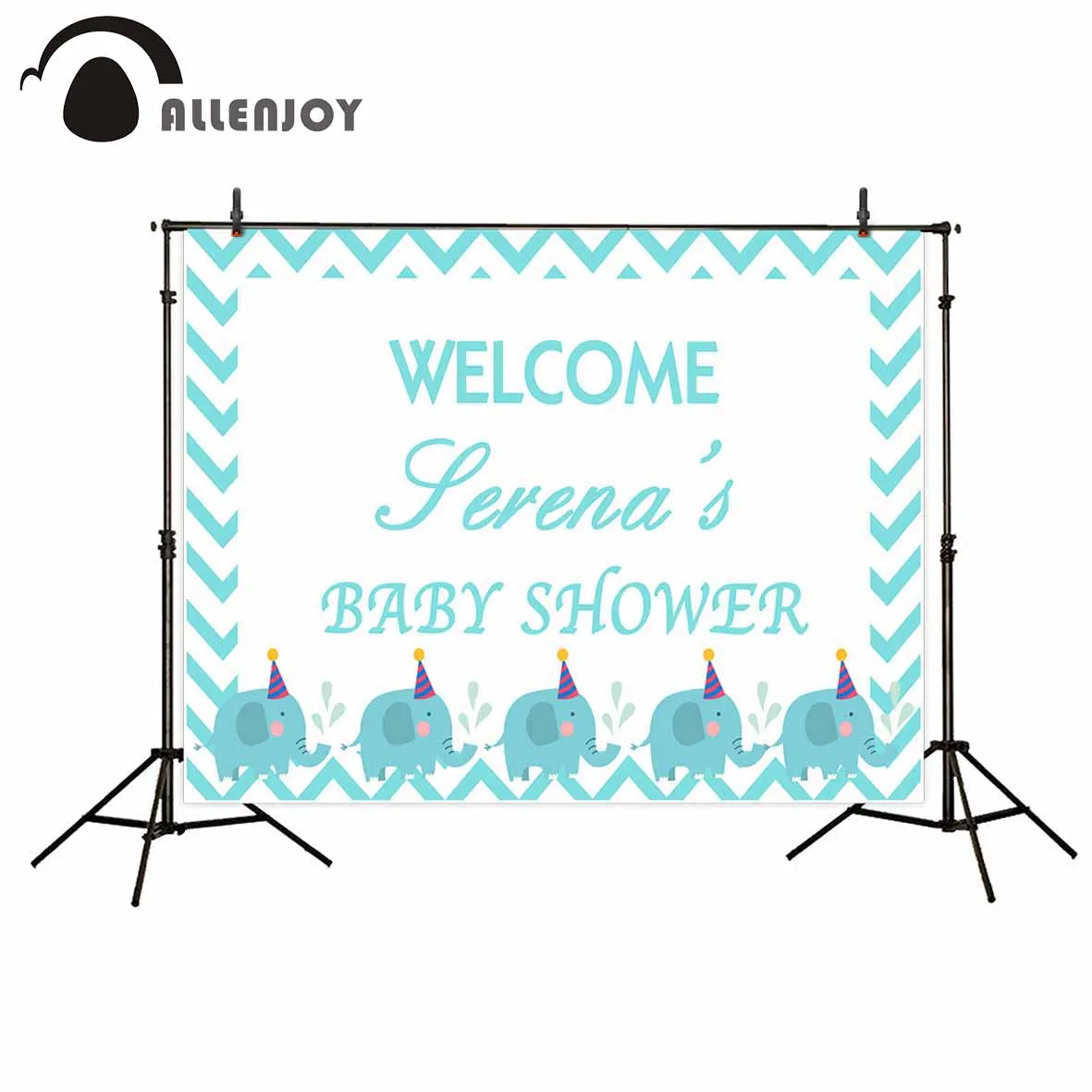 Allenjoy กล้องถ่ายภาพพื้นหลังแถบสีฟ้าช้างการ์ตูน Baptism Professional เทศกาลฉากหลังการถ่ายภาพ