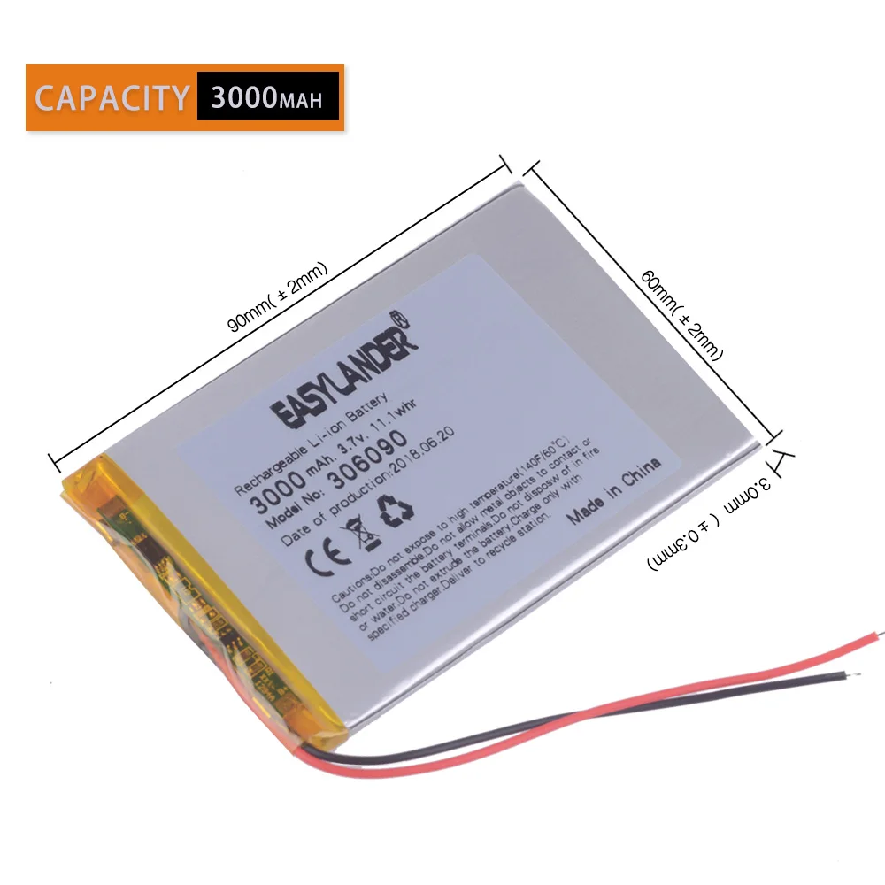 3.7V 306090 286090 3000mAh Rechargeable Lithium Li-ion Polymer Battery