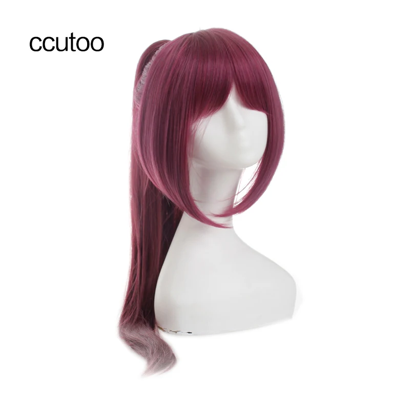 Ccutoo-Peluca de cabello sintético para Cosplay, pelo largo completo de 28 pulgadas, Puella Magi Madoka Magica Sakura Kyouko, color burdeos, con cola de caballo con Chip