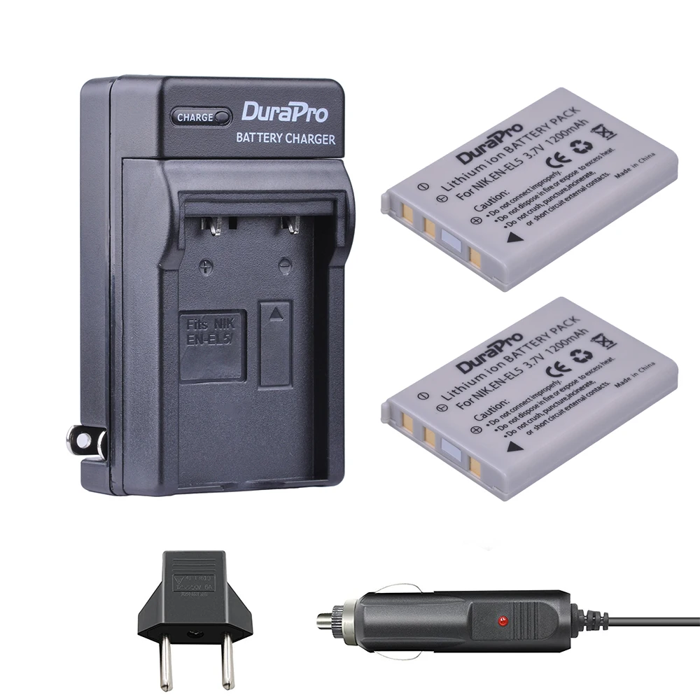 2X 1200mAH EN-EL5 EN EL5 EnEl5 Camera Battery +Car Charger + EU plug for Nikon MH-61 P100 P4 P500 P510 P5000 P5100 P6000 P80 P90