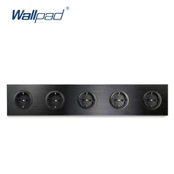 Wallpad 5 Way Wall Socket EU German Plug Electrical Outlet Schuko Black Brushed Aluminum Frame, 430*86mm, 110-250V