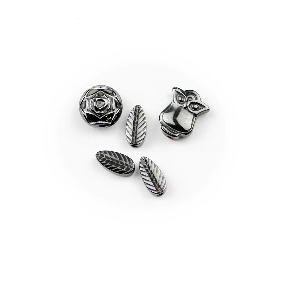 WLYeeS Special-shaped Hematite beads Leaves Owls Roses Black Natural stone Spacer Loose Beads for DIY Jewelry Bracelet Making