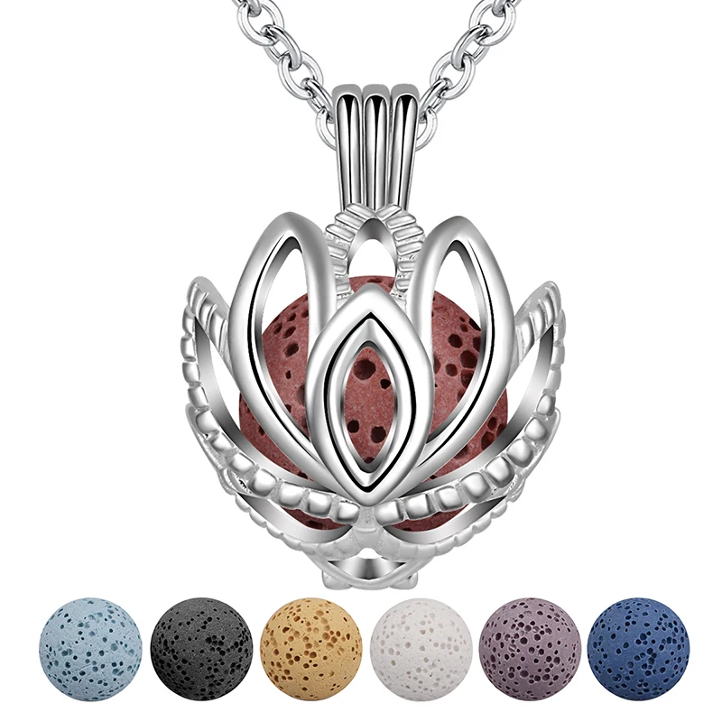 Eudora Harmony Flower Locket 7PCS Volcanic Lava Stone Necklace For Women Aroma Diffuser Locket Pendant Necklace 4 Style