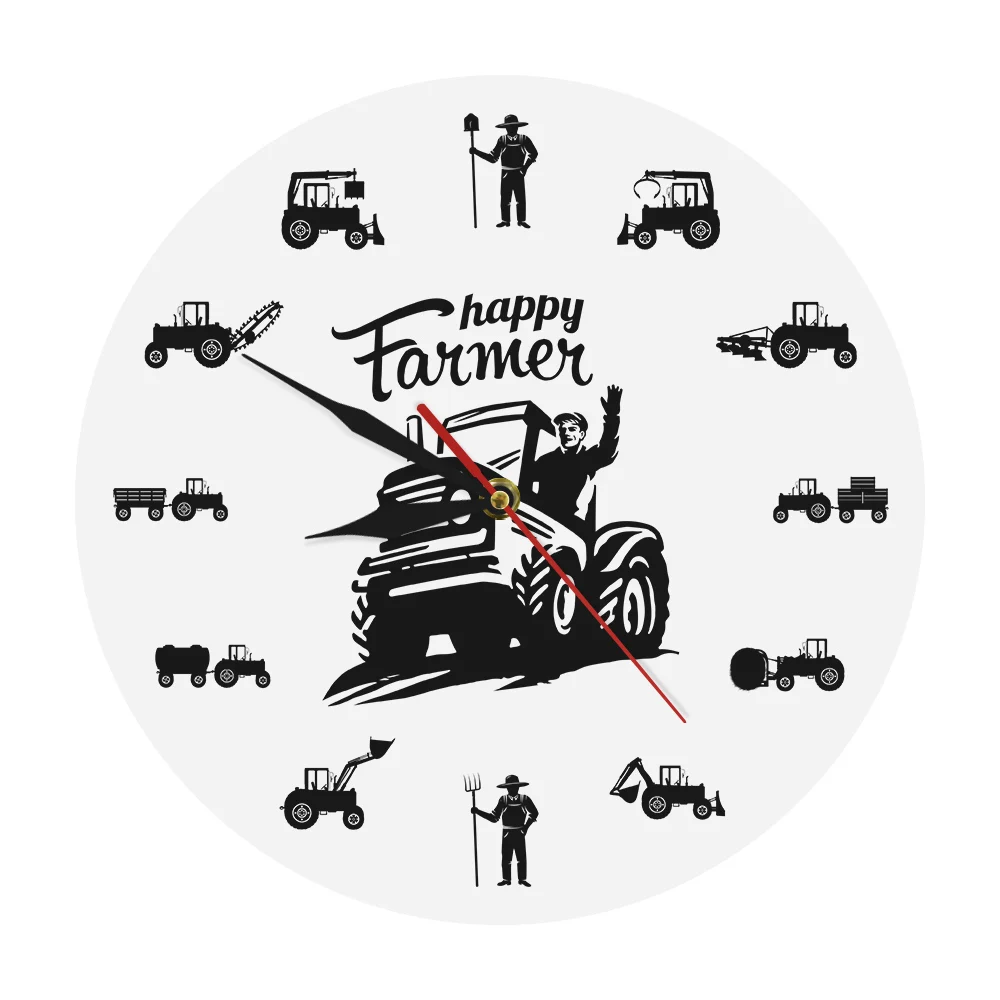 

Happy Farmers Agricultural Machines Tractors Modern Wall Clock Farming Harvest Family Farmhouse Decor Farmer Tractor Lovers Gift