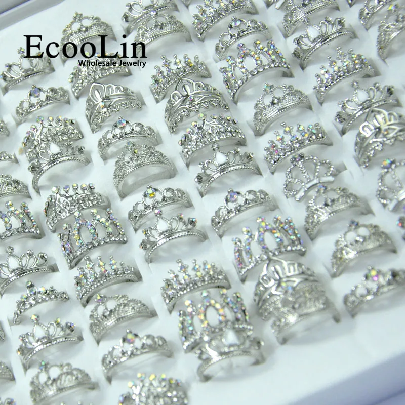 50Pcs Royal Crown Women's Ring Fashion Zircon Shiny Women Engagement Wedding Jewelry Lots Packs LR4024