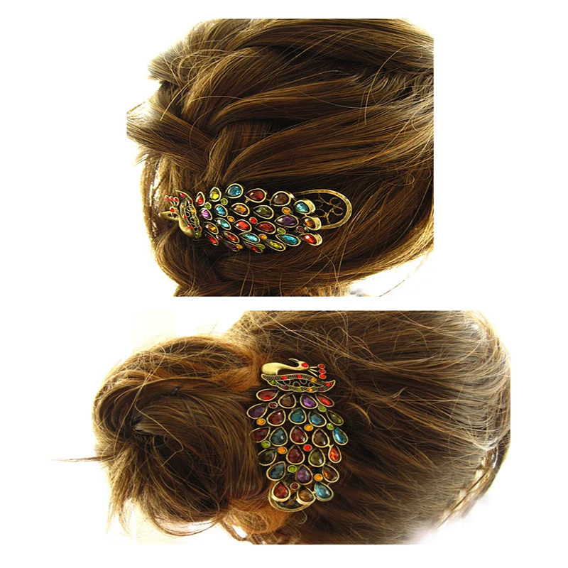Vintage Gorgeous Multicolor crystal Peacock hairpin clip hair accessories