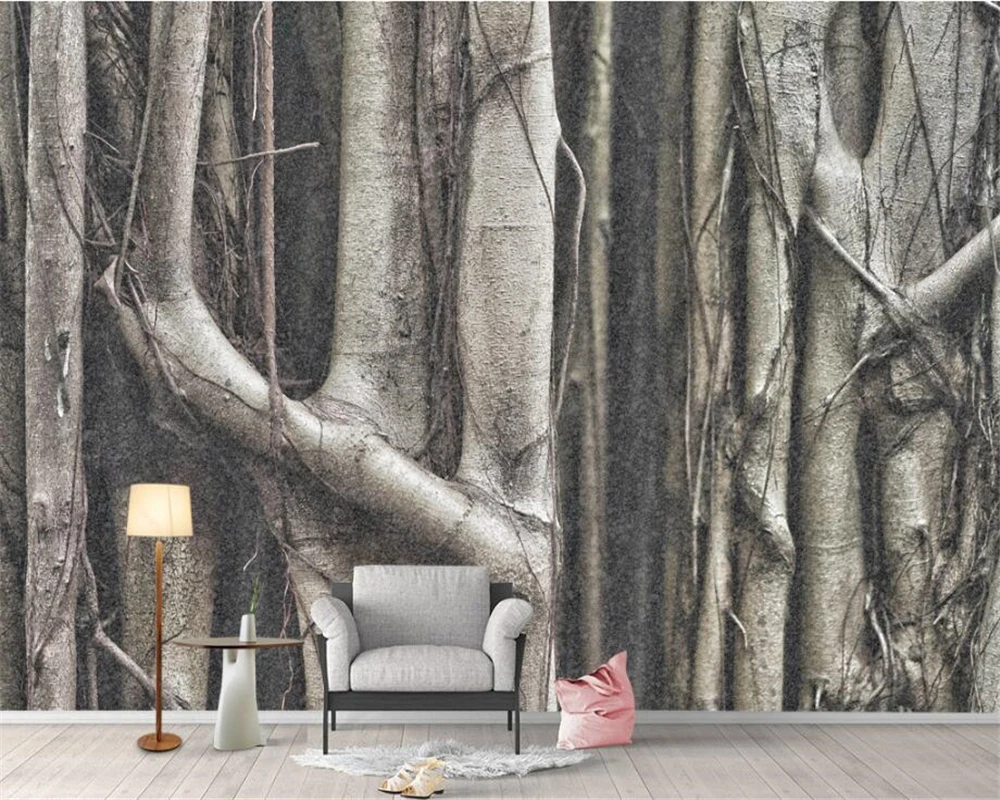 

Beibehang Custom wallpaper home decor fresco forest trees black and white Nordic personality living room backdrop 3d wallpaper