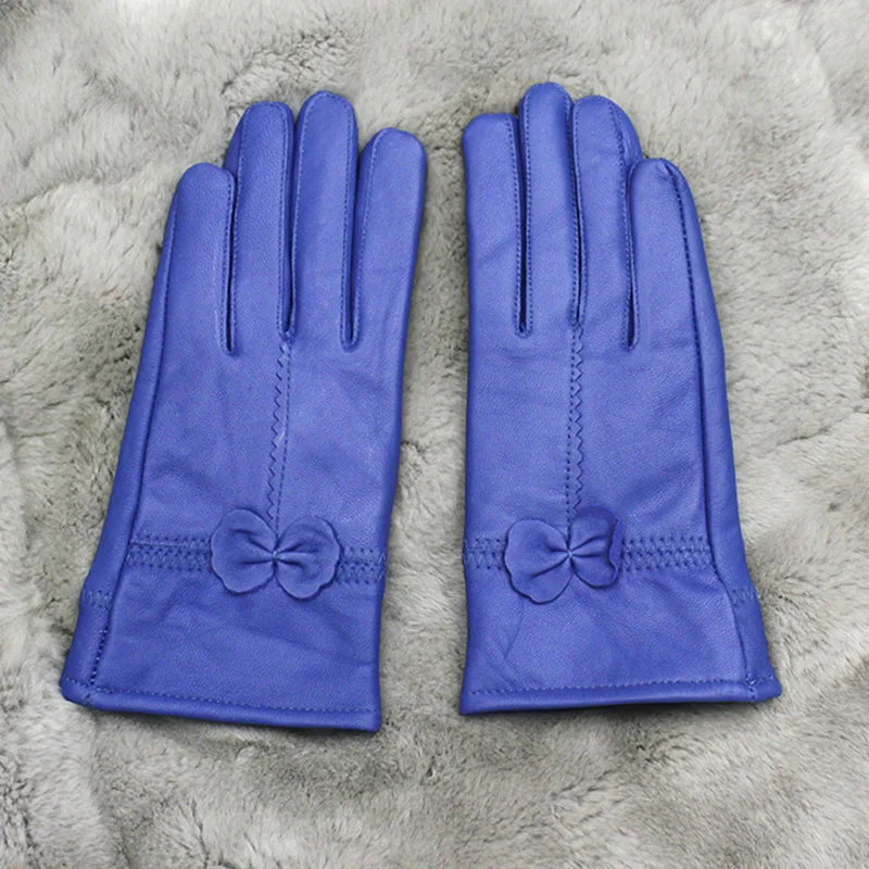 Real Genuine Leather Gloves Women Luxury Warm Sheep Skin Winter Girls Real Leather Yellow Glove Driving  Warm Ladies Glove