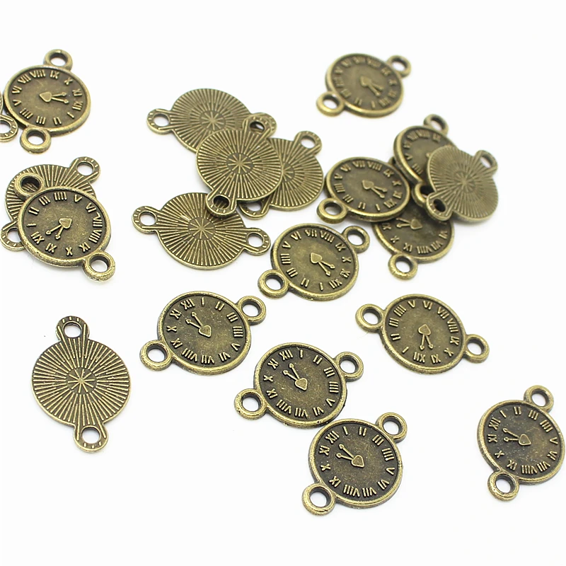 Sweet Bell 60 pcs 13*20mm Antique bronze  Metal Zinc Alloy Clock Charms Connectors for Bracelets Making Material Findings  5B865