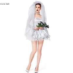 Sexy Women Corpse Bride Scary Cosplay Female Halloween Bride Costumes Carnival Purim Stage Show Masquerade Role Play Party Dress