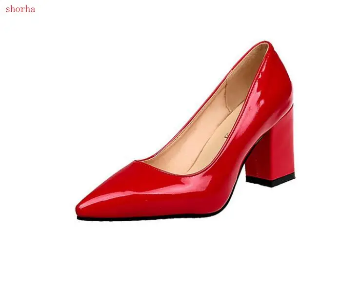 

Winter and autumn Plus Size 34-43 Women Dress Shoes Pointed Toe Square Heeled Pumps High Heels Pump Patent Leather Ladies Shoe