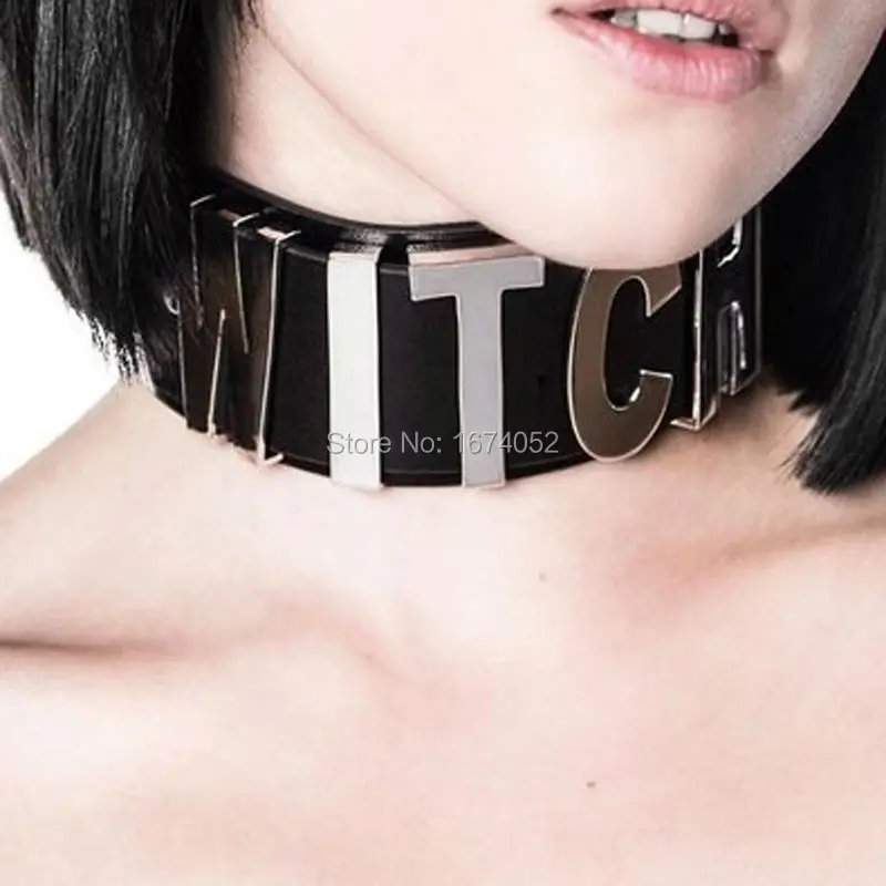 Cosplay Harajuku Witch Choker 100% Handmade  Letter Word Name Choker Black BDSM Fetish Bondage Collar Necklace