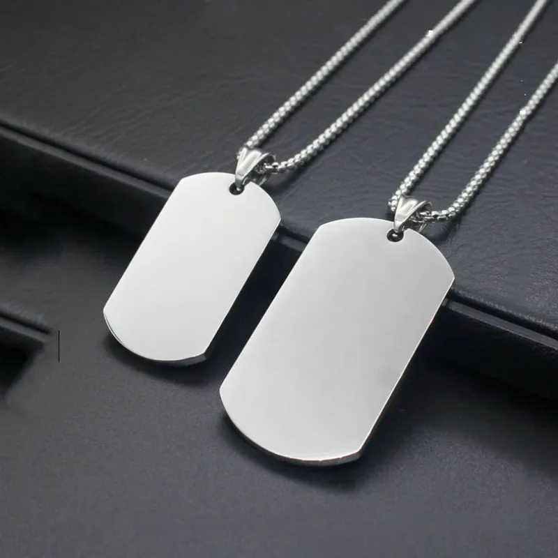 Punk Cool Blank Stainless Steel Mens Military Army Style Dog Tags Pendant & Necklace Fashion Keychain Men Jewelry 2 Size