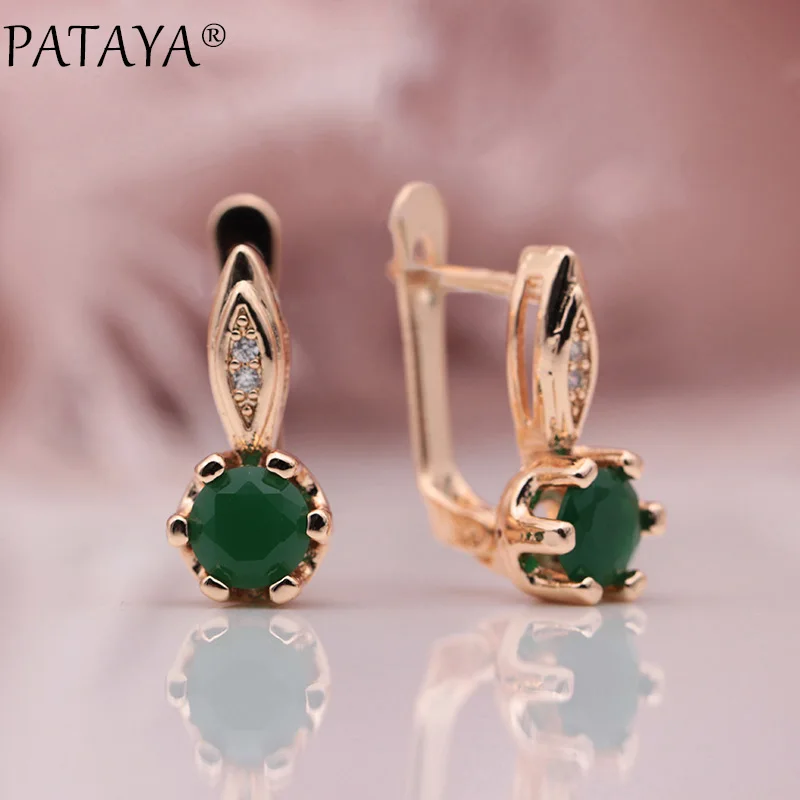 PATAYA New 585 Rose Gold Color Micro Wax Inlay Green Natural Zircon Drop Earrings Women Wedding Party Simple Cute Jewelry