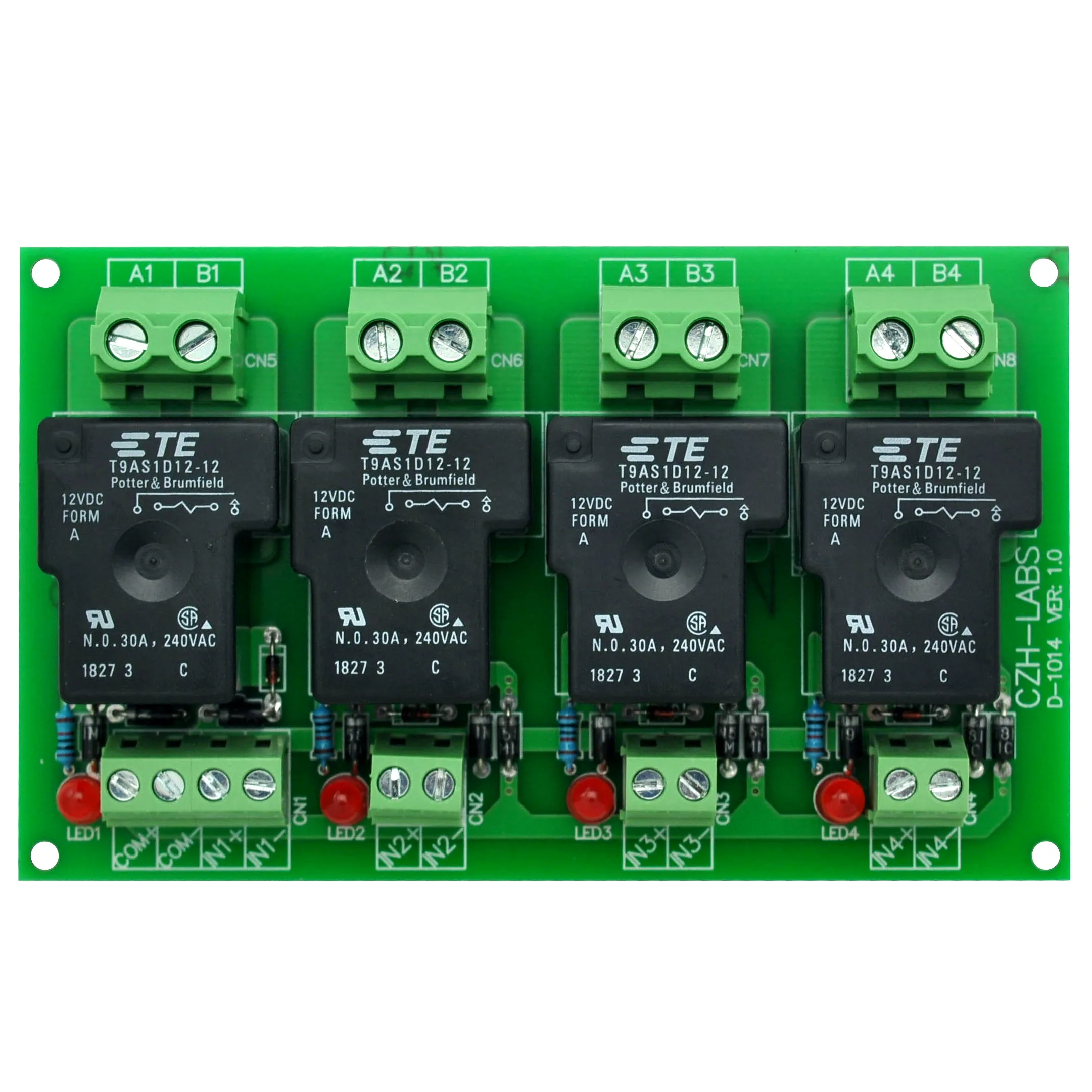 CZH-Labs 12V Passive 4 SPST-NO 30Amp Power Relay Module Board.