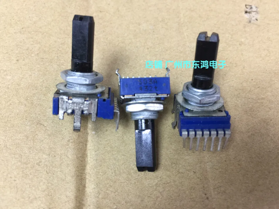 

3pcs for ALPS RK14 type 7 feet double potentiometer, A50K axis long, 20MM double channel volume potentiometer