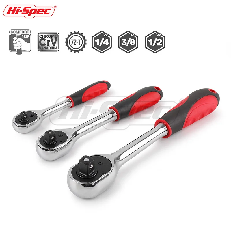 Hi-Spec insulating rubber Ratchet Wrench red socket Wrench Ratchet Wrench 1/4 3/8 1/2 72T Steel Torque Wrench Spanner