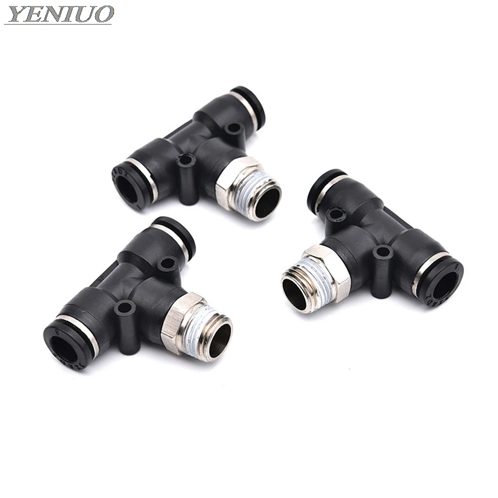 Black Air Connector Fitting T Shape Tee 12mm - 4mm Hose Pipe to 1/8