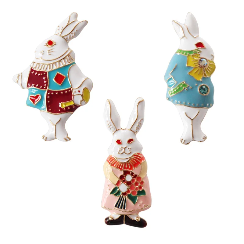 Metal Enamel Mr Miss Rabbit Alice In Wonderland Brooches Badges For Women Girls Gifts Backpack Clothing