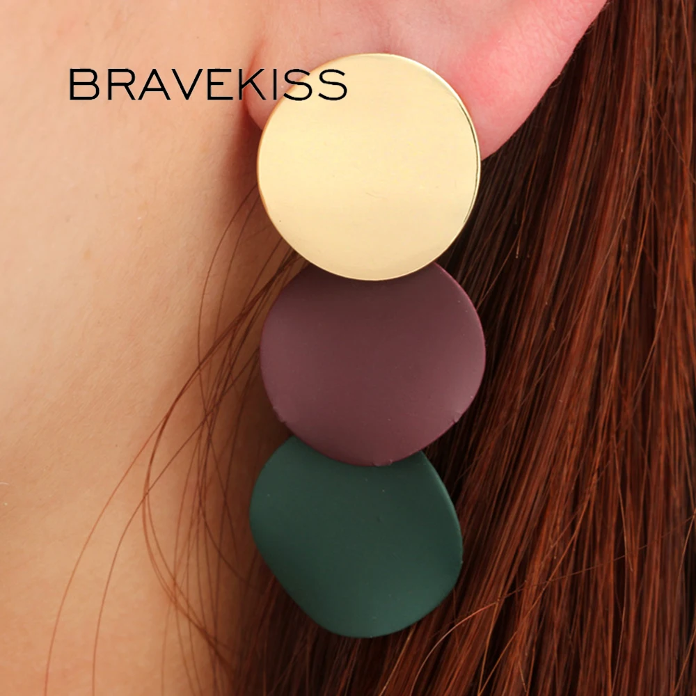 BRAVEKISS Fashion Big Round Stitching Wafer Drop Earring Exaggeration Metal Dangle Earrings Ear Jewelry for Women BPE1390