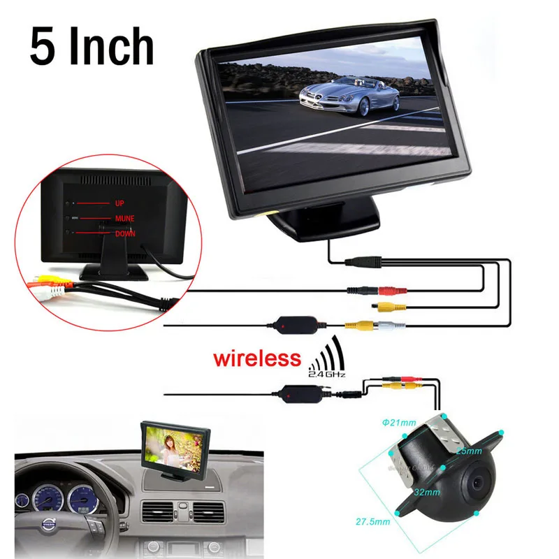 YeHeng store HD 5 inch TFT LCD 800 * 480 car rearview monitor + 480TV l wireless reverse car backup parking camera