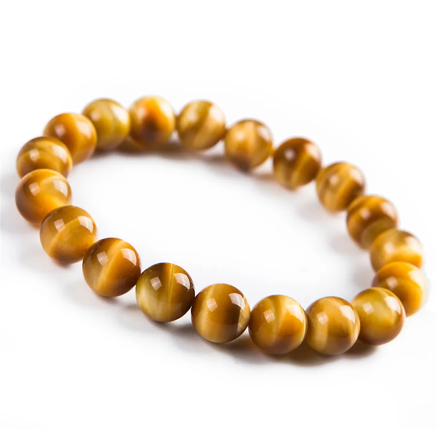 Natural Gold Tigers Eye Gemstone Bracelet Round Beads Jewelry Stretch 10mm 12mm 14mm Cat Eye Fashion Stone AAAAA