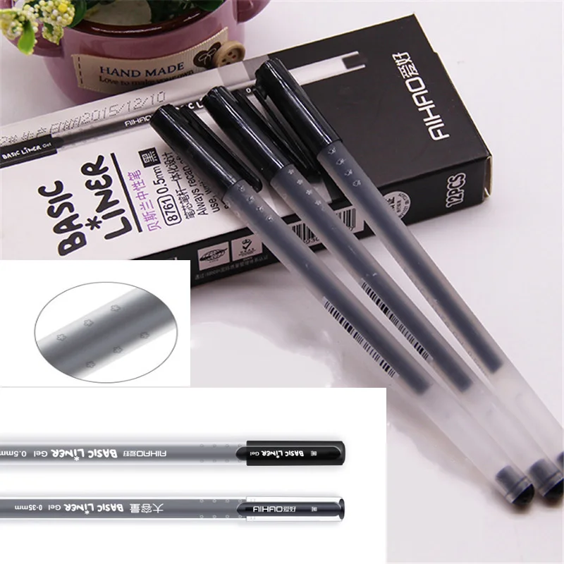 12 pcs Basic liner roller ball pen for writing signature 0.5mm ballpoint 3 color gel ink pens Office tools School supplies