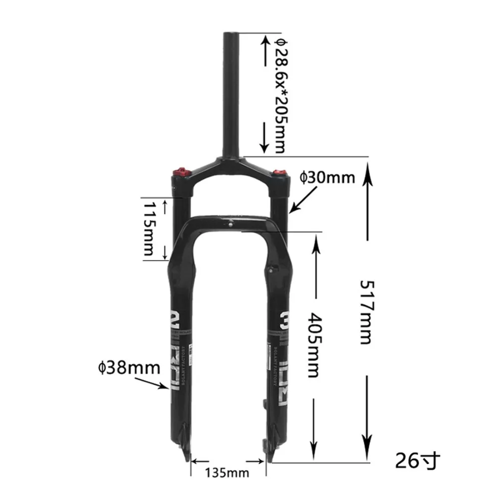 Snow ATV Bicycle Front Fork Fat Tire Bike Forks Magnesium Aluminum Alloy  Air Gas Shock Absorber 135mm 26inch 4.0