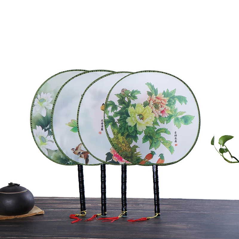 1PC Chinese Vintage Round Hand Fan Print Wedding Party Dance Gift Chinese Style Classical Women Gift Small Round Chinese Fan