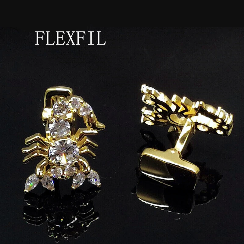 FLEXFIL Luxury shirt cufflinks for men's Brand cuff buttons crystal Scorpio cuff links gemelos High Quality wedding Jewelry