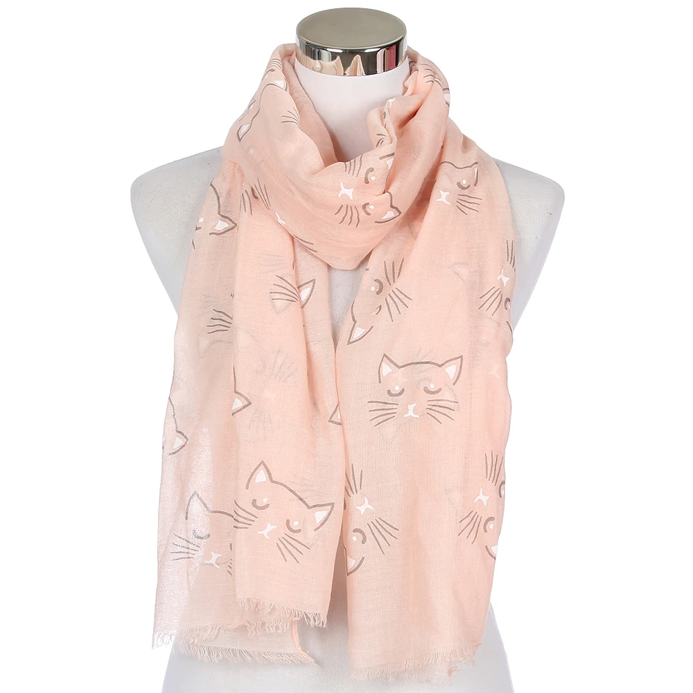 FOXMOTHER New Cute Fashion Ladies Black Grey Beige Cat Print Long Scarf For Womens