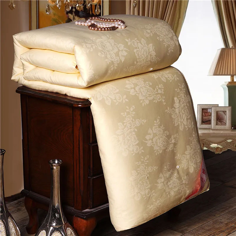 Exquisite Handmade Silk Comforter Natural 100%Silk Filler Quilt Winter Silk Blankets Satin Jacquard Cotton Cover Accept Custom