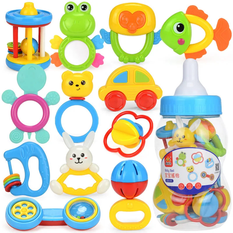 Early education Newborn Hand Bells Tactile Molar Practice Teething safe Baby Silica gel Feeding bottle Baby Rattle Toys gifts