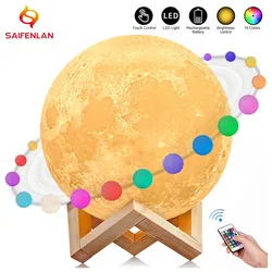 Dropship 3D Print Moon Lamp Moonlight Colorful Touch USB Led Night Light Rechargeable Nightlight Home Decor Creative Gift