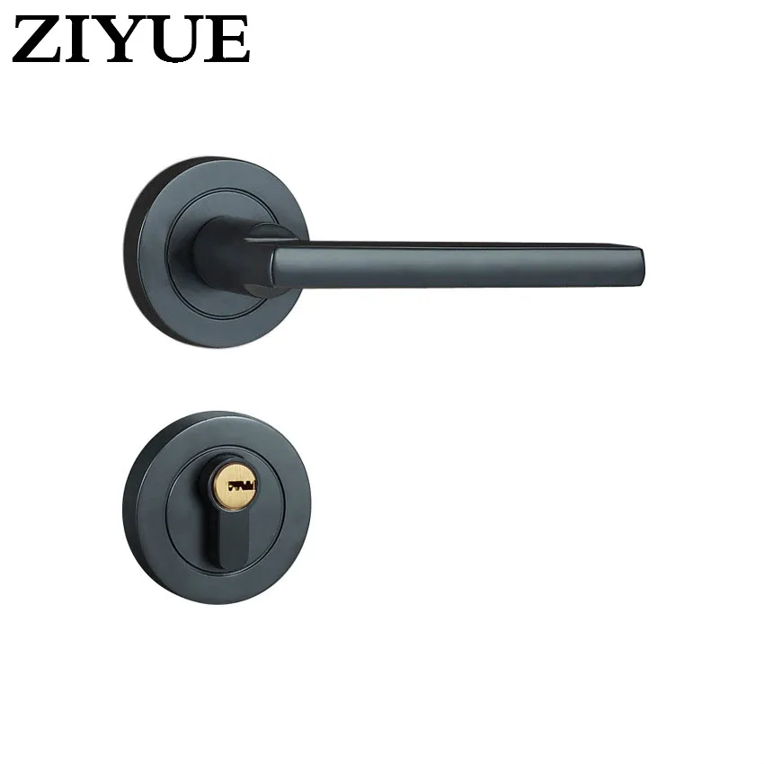 Free Shipping Black High Quality Zinc Alloy Split Lock Bedroom Handle Lock Interior Door Handle Lock with Key