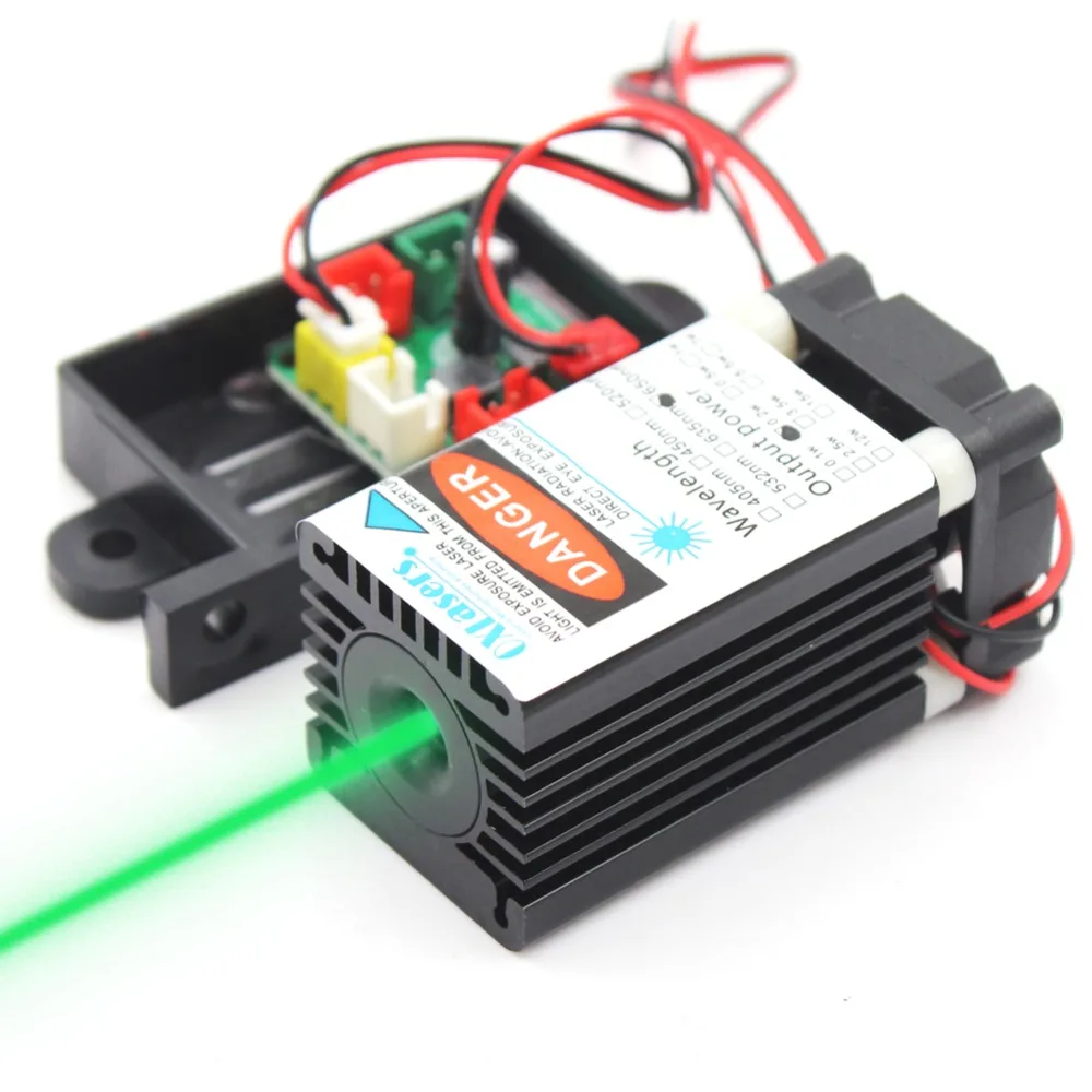 Oxlasers 520nm Green Laser Modules 100mW 505nm 515nm DIY Laser 12V with DC Adapter and Cooling Fan TTL Laser