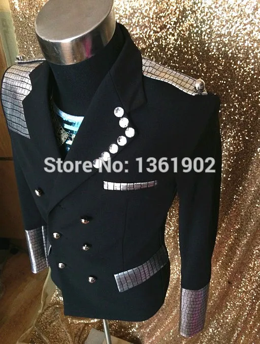 

Custom made Korea stars black sequins men's ds dj male singer dancer performance outerwear costume show slim jacket outfit